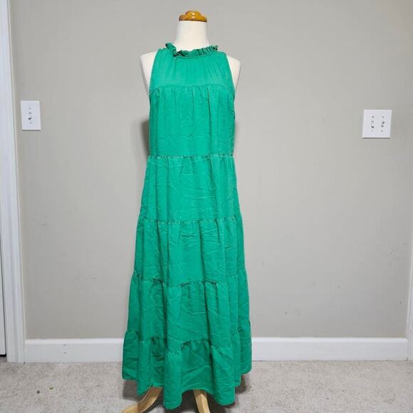 Other Dresses & Skirts - Periwinkle Collection Kelly Green Tiered Halter Maxi Dress Ruffle Neck Bow Back